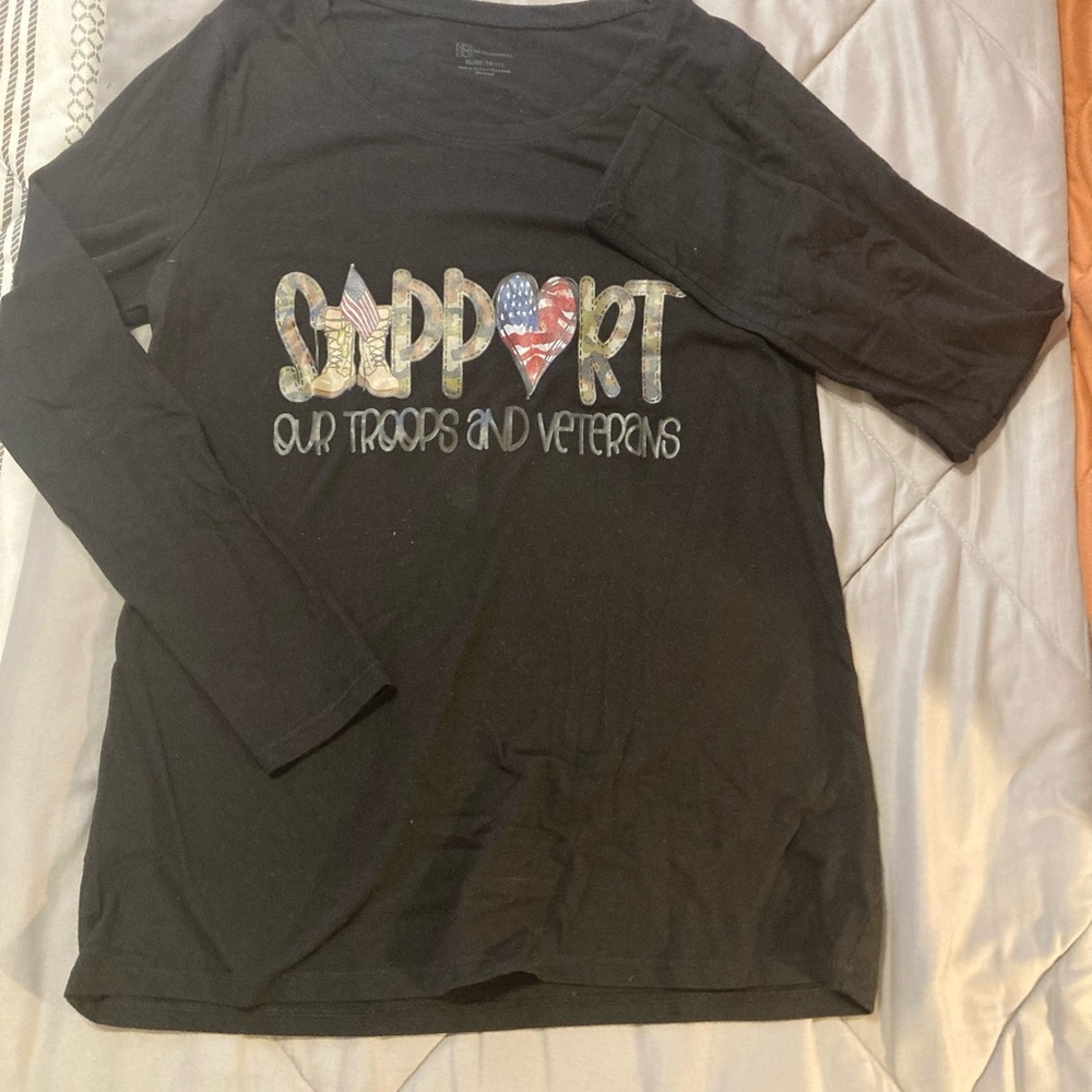 Black Long Sleeve Tee - Support Our Troops and Veterans